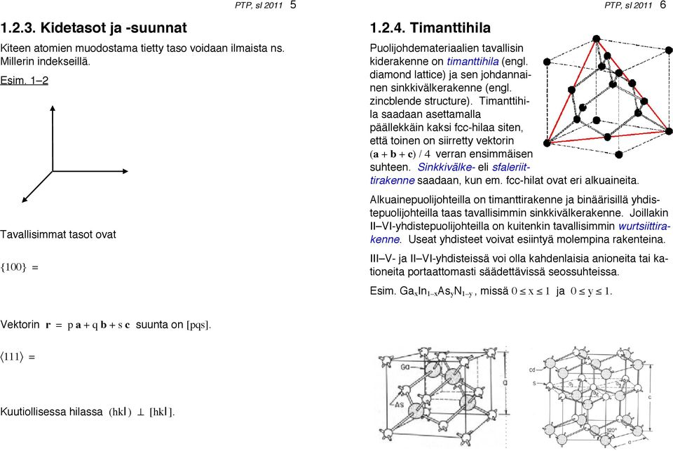 Timanttihila saadaan asettamalla päällekkäin kaksi fcc-hilaa siten, että toinen on siirretty vektorin (a + b + c) / 4 verran ensimmäisen suhteen. Sinkkivälke- eli sfaleriittirakenne saadaan, kun em.