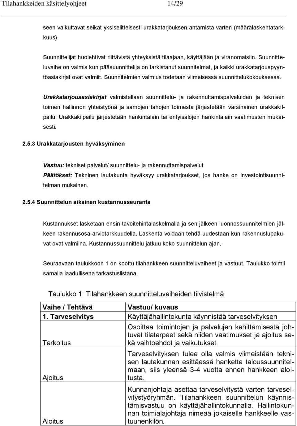 Suunnitteluvaihe on valmis kun pääsuunnittelija on tarkistanut suunnitelmat, ja kaikki urakkatarjouspyyntöasiakirjat ovat valmiit. Suunnitelmien valmius todetaan viimeisessä suunnittelukokouksessa.