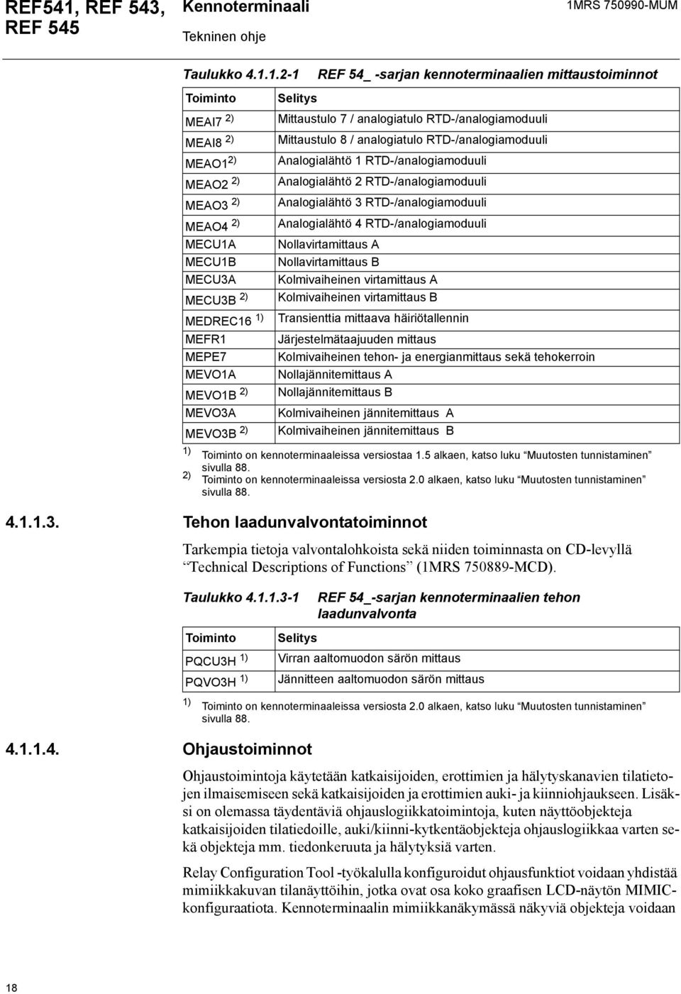 RTD-/analogiamoduuli MEAO ) Analogialähtö RTD-/analogiamoduuli MEAO ) Analogialähtö RTD-/analogiamoduuli MECUA Nollavirtamittaus A MECUB Nollavirtamittaus B MECUA Kolmivaiheinen virtamittaus A MECUB