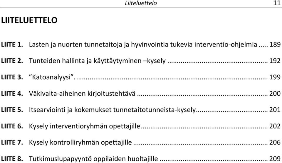 Väkivalta aiheinen kirjoitustehtävä... 200 LIITE 5. Itsearviointi ja kokemukset tunnetaitotunneista kysely... 201 LIITE 6.