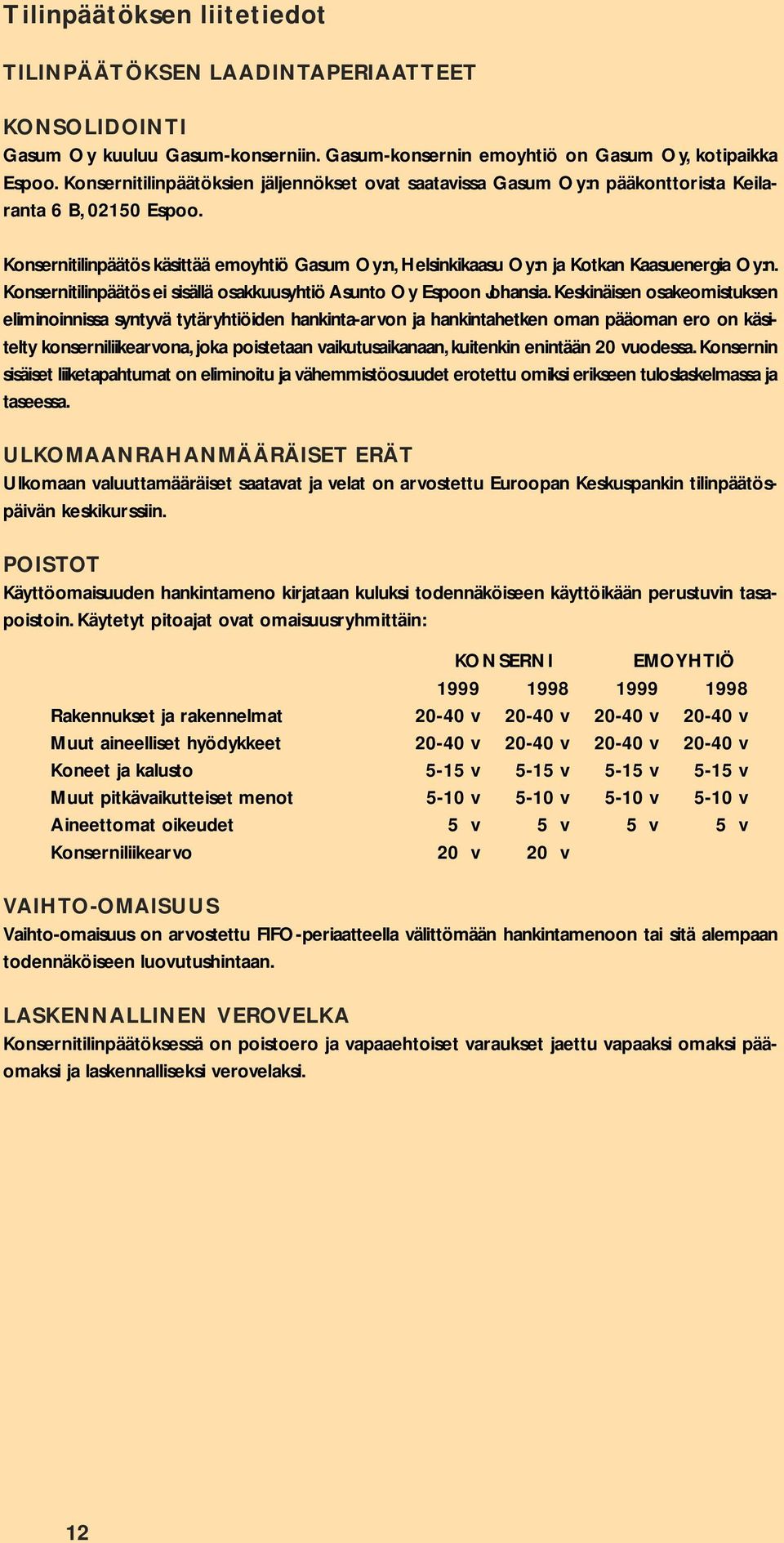 Konsernitilinpäätös käsittää emoyhtiö Gasum Oy:n, Helsinkikaasu Oy:n ja Kotkan Kaasuenergia Oy:n. Konsernitilinpäätös ei sisällä osakkuusyhtiö Asunto Oy Espoon Johansia.