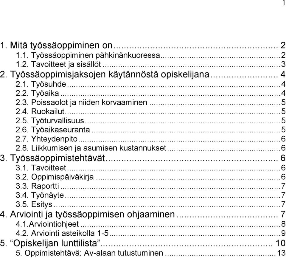 Liikkumisen ja asumisen kustannukset... 6 3. Työssäoppimistehtävät... 6 3.1. Tavoitteet... 6 3.2. Oppimispäiväkirja... 6 3.3. Raportti... 7 3.4. Työnäyte... 7 3.5. Esitys... 7 4.