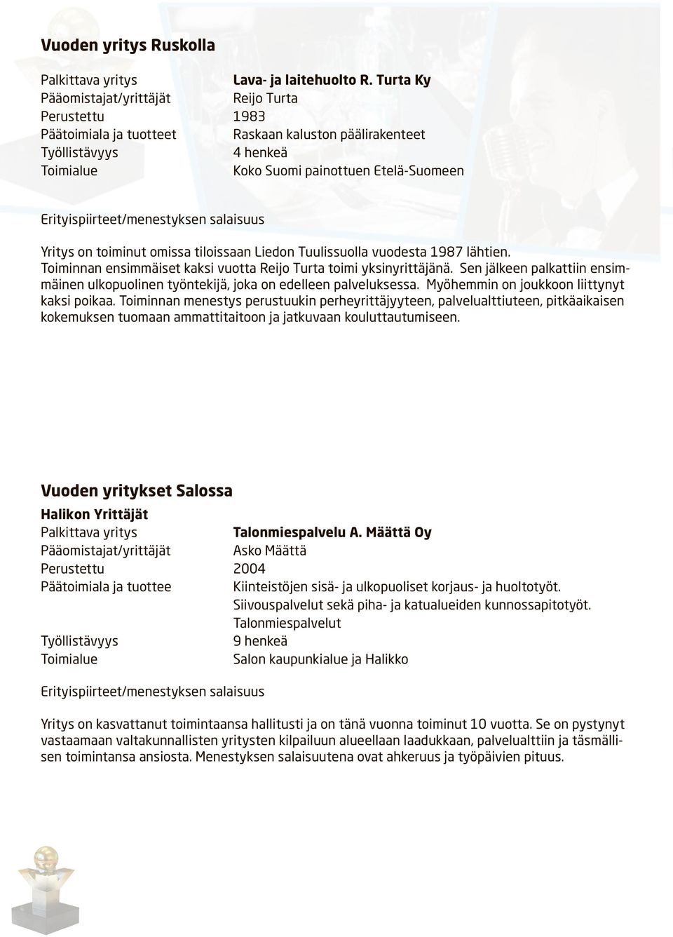 Liedon Tuulissuolla vuodesta 1987 lähtien. Toiminnan ensimmäiset kaksi vuotta Reijo Turta toimi yksinyrittäjänä.