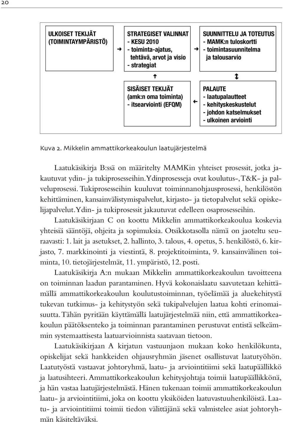 Mikkelin ammattikorkeakoulun laatujärjestelmä Laatukäsikirja B:ssä on määritelty MAMKin yhteiset prosessit, jotka jakautuvat ydin- ja tukiprosesseihin.