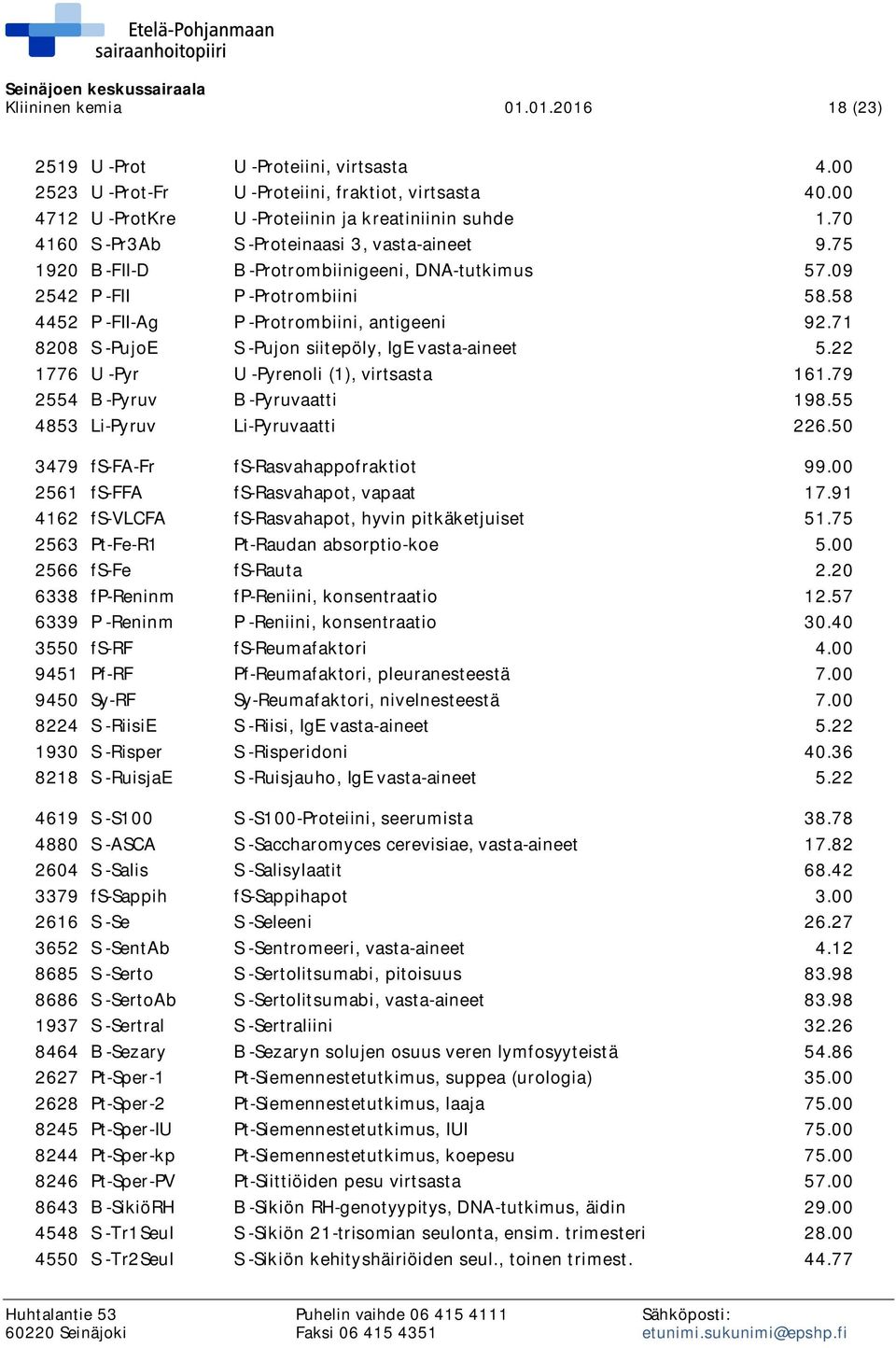 71 8208 S -PujoE S -Pujon siitepöly, IgE vasta-aineet 5.22 1776 U -Pyr U -Pyrenoli (1), virtsasta 161.79 2554 B -Pyruv B -Pyruvaatti 198.55 4853 Li-Pyruv Li-Pyruvaatti 226.