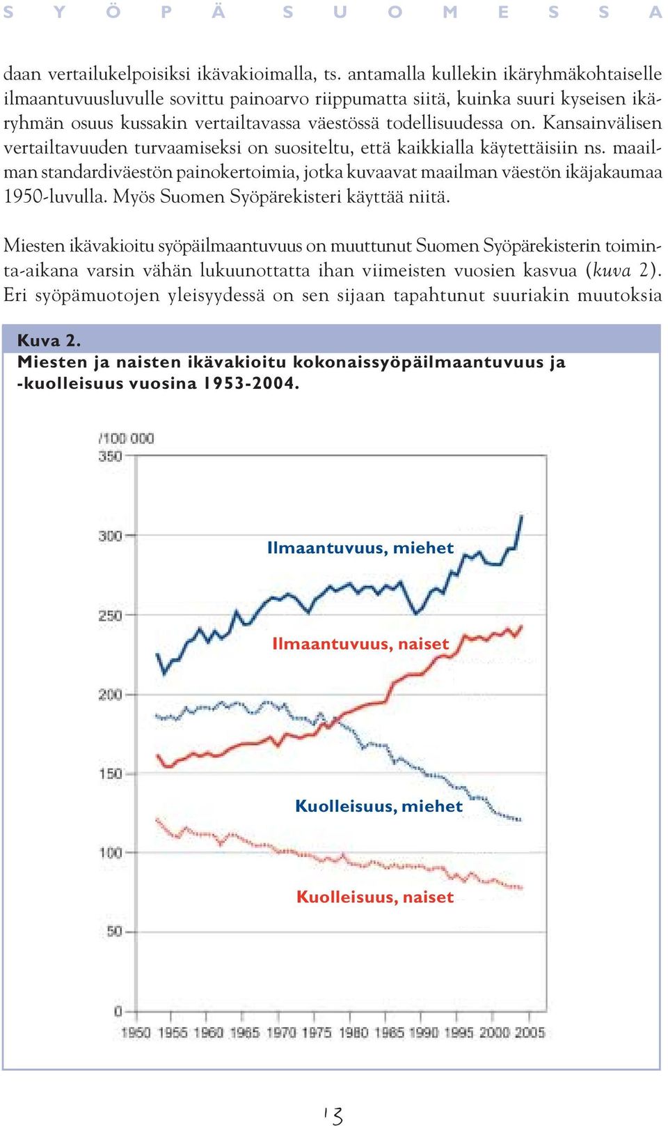 Kansainvälisen vertailtavuuden turvaamiseksi on suositeltu, että kaikkialla käytettäisiin ns. maailman standardiväestön painokertoimia, jotka kuvaavat maailman väestön ikäjakaumaa 1950-luvulla.