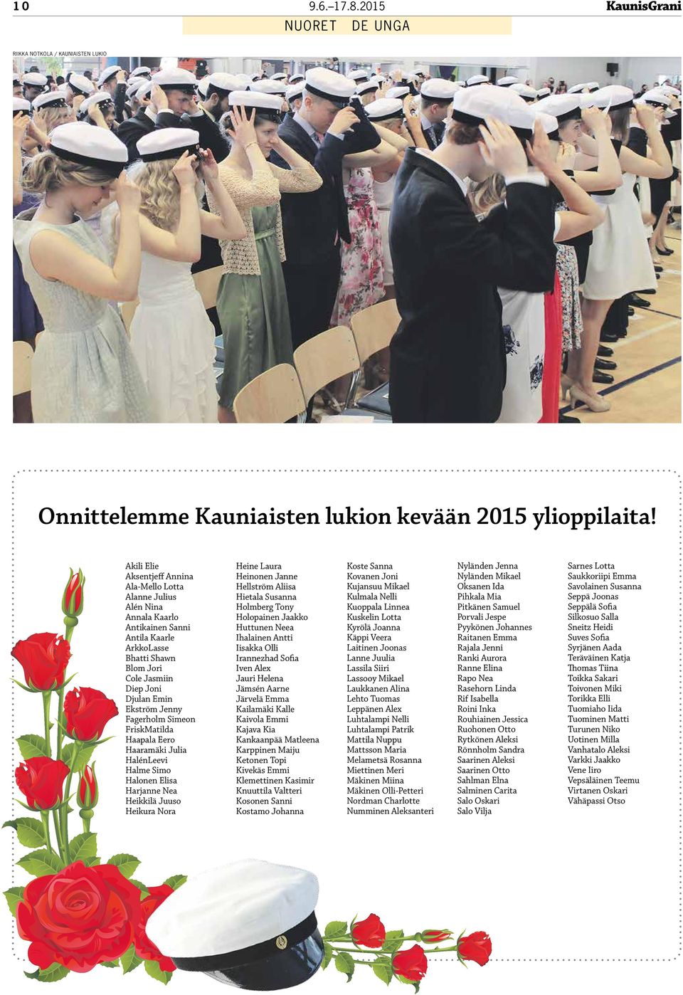 Fagerholm Simeon FriskMatilda Haapala Eero Haaramäki Julia HalénLeevi Halme Simo Halonen Elisa Harjanne Nea Heikkilä Juuso Heikura Nora Heine Laura Heinonen Janne Hellström Aliisa Hietala Susanna