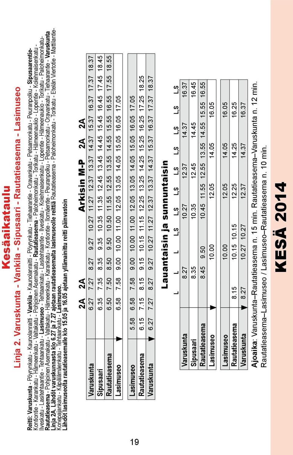 Peuranpolku - Sipusaarentie- Kontiontie - Karankatu - Hämeenkatu - Valtakatu - Pohjoinen Asemakatu - Rautatieasema - Paloheimonkatu - Torikatu - Hämeenaukio - Lopentie - Kolehmaisenkatu - Ilveskatu -