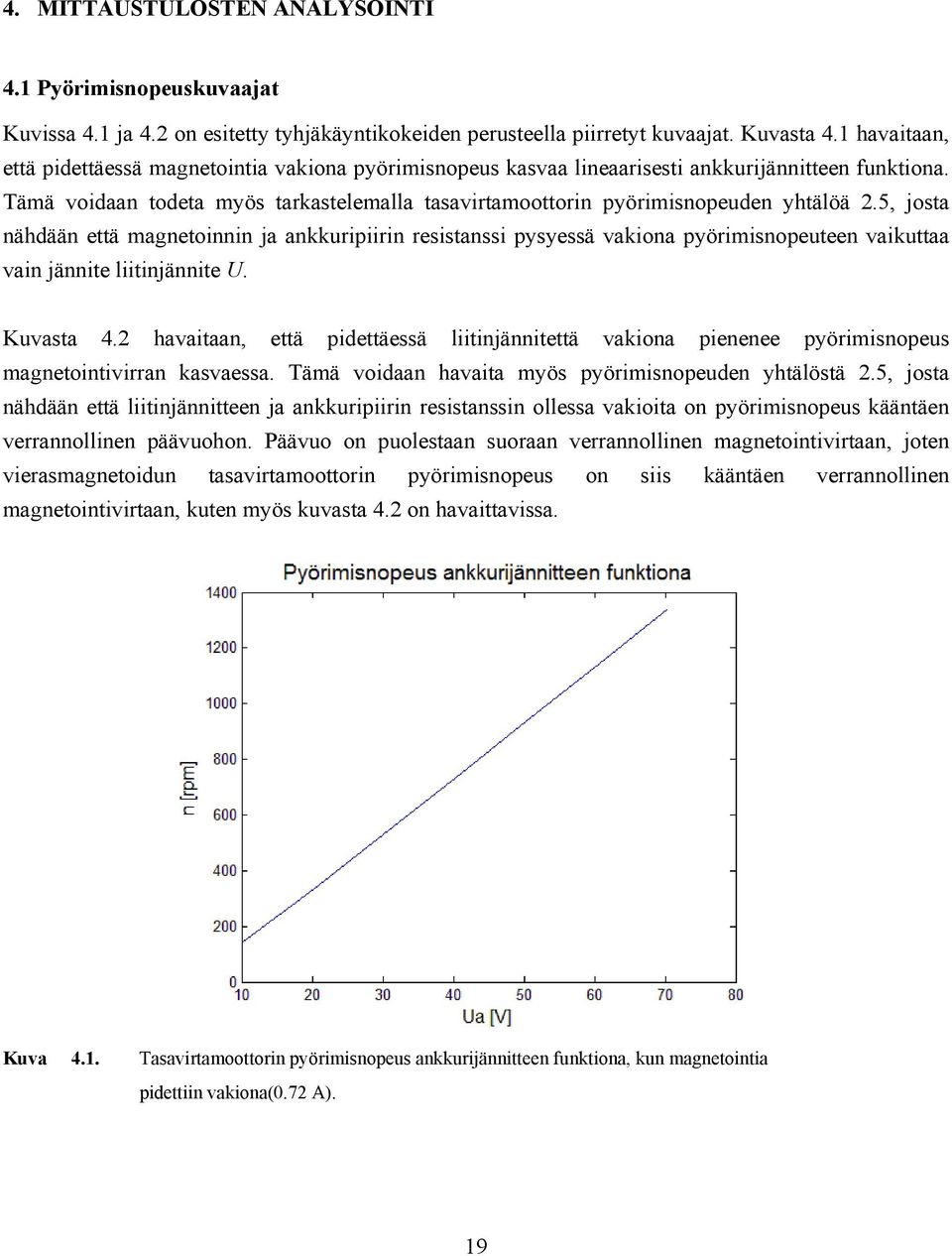 Tämä voidaan todeta myös tarkastelemalla tasavirtamoottorin pyörimisnopeuden yhtälöä 2.