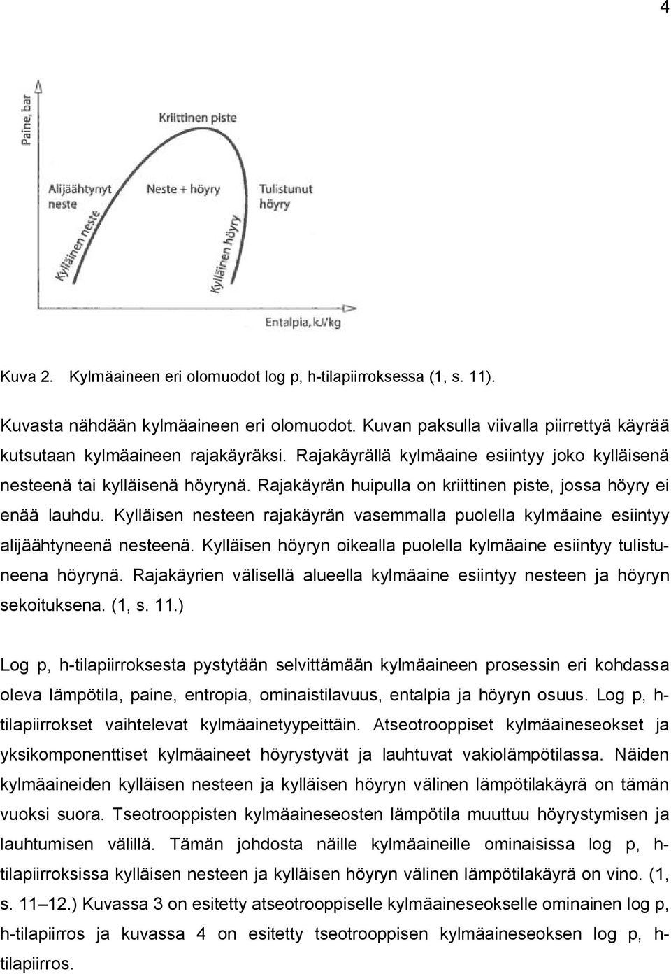 Kylläisen nesteen rajakäyrän vasemmalla puolella kylmäaine esiintyy alijäähtyneenä nesteenä. Kylläisen höyryn oikealla puolella kylmäaine esiintyy tulistuneena höyrynä.