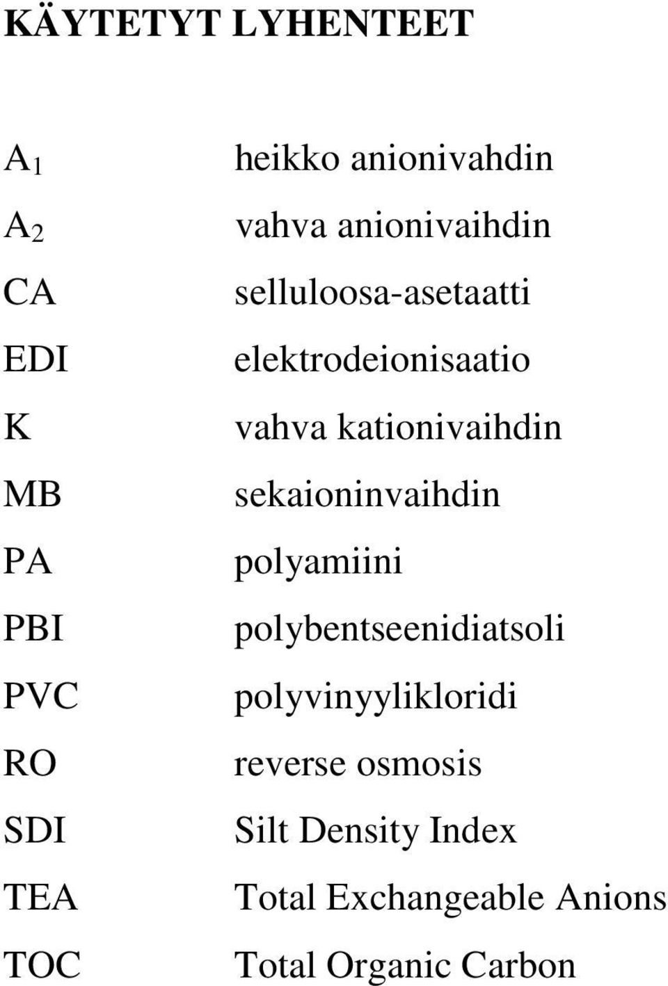 kationivaihdin sekaioninvaihdin polyamiini polybentseenidiatsoli