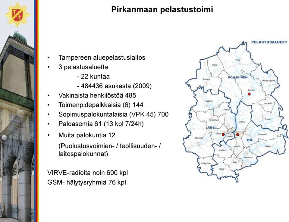 Sopimuspalokuntalaisia (VPK 45) 700 Paloasemia 61 (13 kpl 7/24h) Muita palokuntia 12