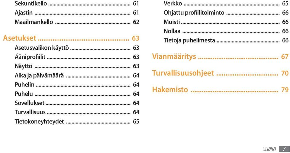 .. 64 Turvallisuus... 64 Tietokoneyhteydet... 65 Verkko... 65 Ohjattu profiilitoiminto... 66 Muisti.