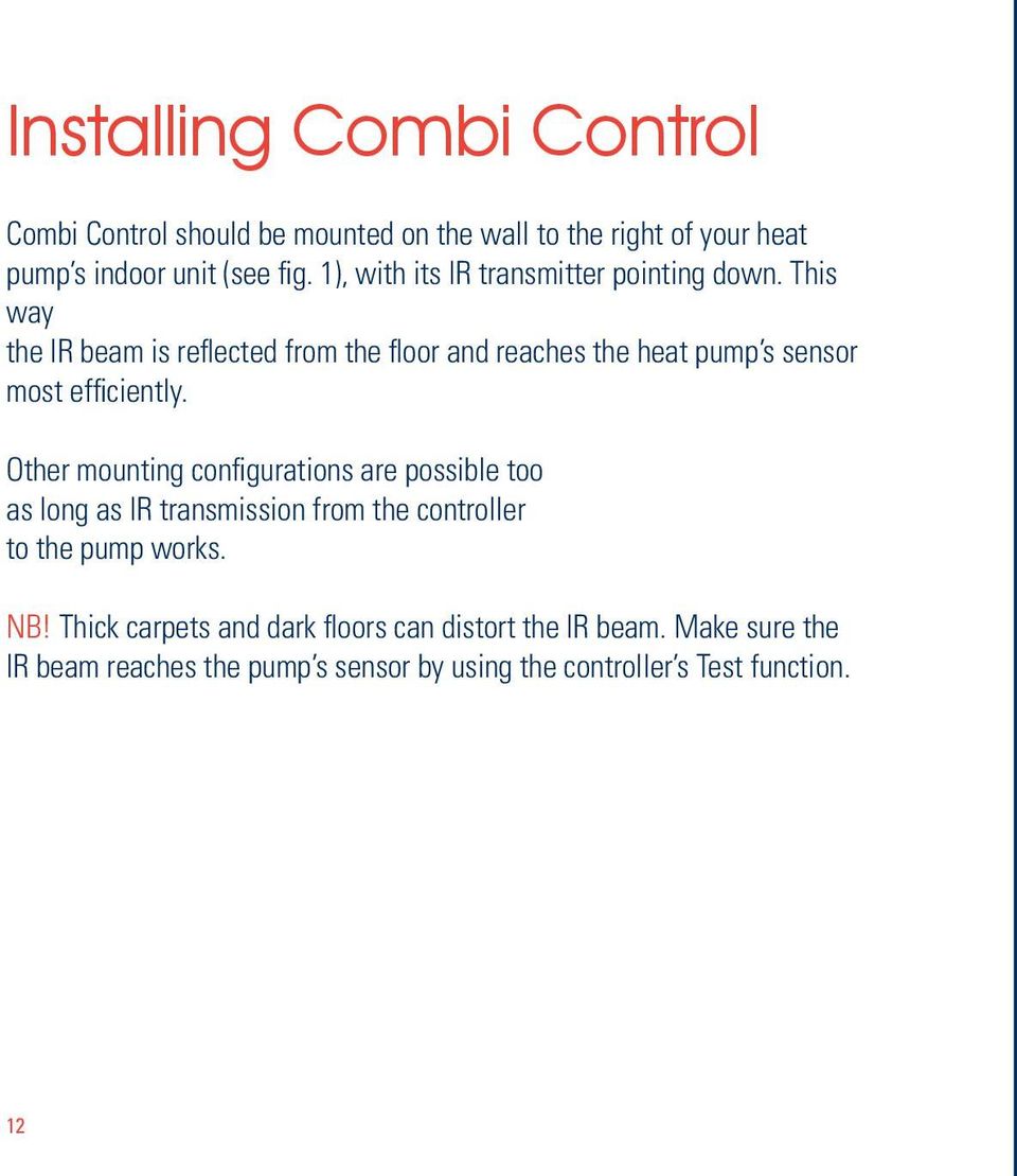 This way the IR beam is reflected from the floor and reaches the heat pump s sensor most efficiently.