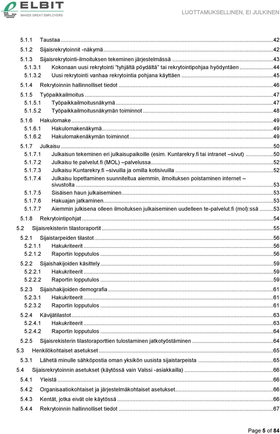 .. 48 5.1.6 Hakulomake... 49 5.1.6.1 Hakulomakenäkymä... 49 5.1.6.2 Hakulomakenäkymän toiminnot... 49 5.1.7 Julkaisu... 50 5.1.7.1 Julkaisun tekeminen eri julkaisupaikoille (esim. Kuntarekry.