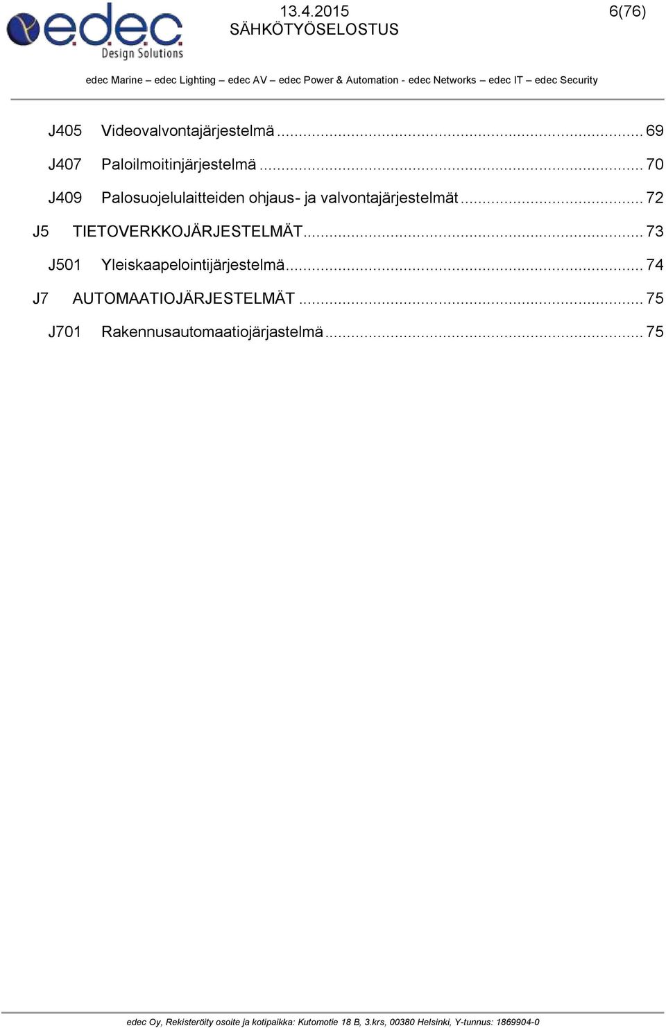 .. 70 J409 Palosuojelulaitteiden ohjaus- ja valvontajärjestelmät.