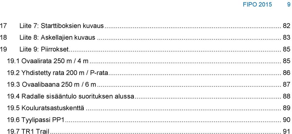 .. 86 19.3 Ovaalibaana 250 m / 6 m... 87 19.4 Radalle sisääntulo suorituksen alussa.