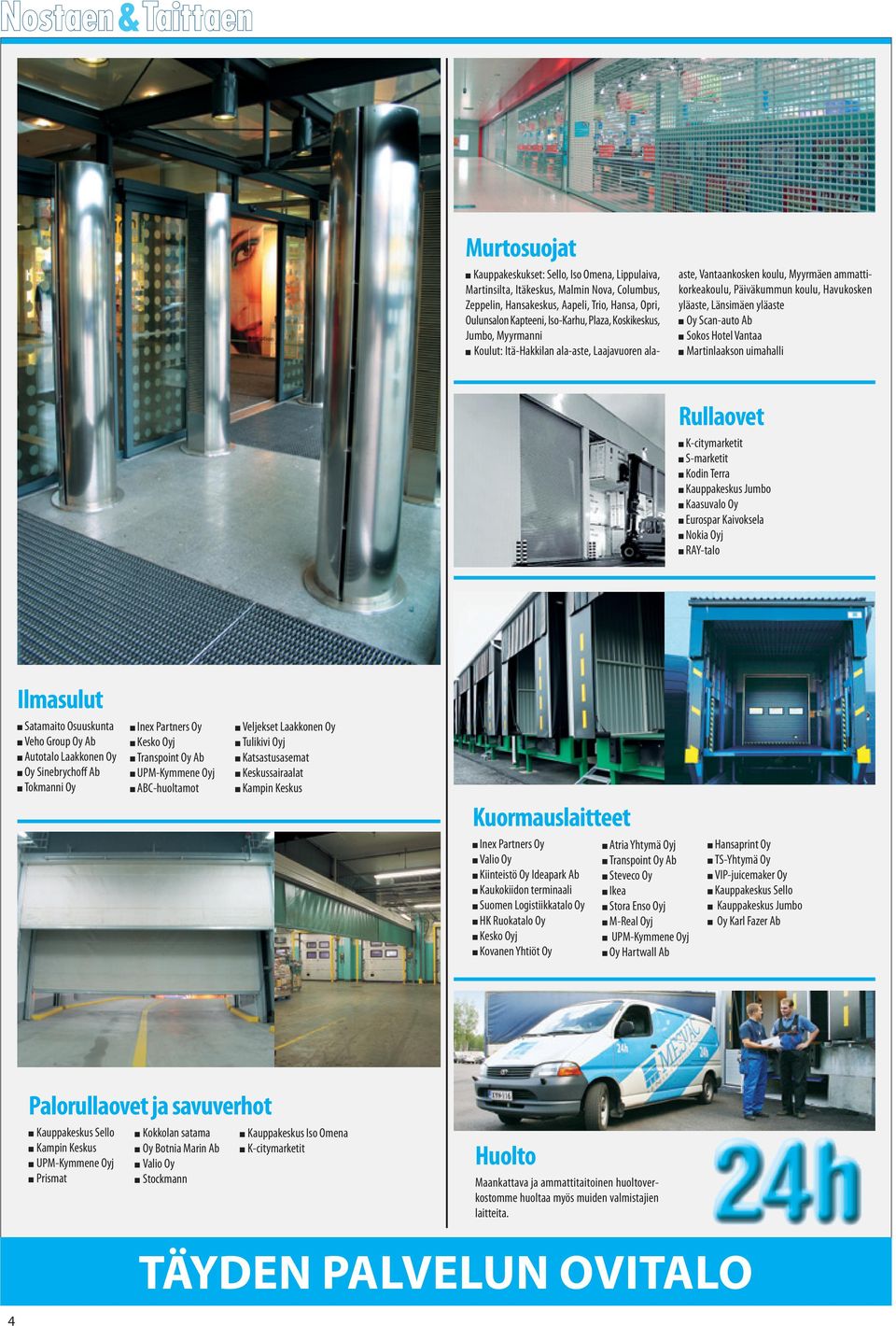 Länsimäen yläaste Oy Scan-auto Ab Sokos Hotel Vantaa Martinlaakson uimahalli Rullaovet K-citymarketit S-marketit Kodin Terra Kauppakeskus Jumbo Kaasuvalo Oy Eurospar Kaivoksela Nokia Oyj RAY-talo