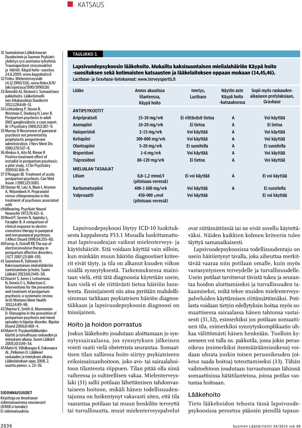 Lääketieteellinen Aikakauskirja Duodecim 2012;128:648 51. 34 Lichtenberg P, Navon R, Wertman E, Dasberg H, Lerer B. Postpartum psychosis in adult GM2 gangliosidosis: a case report.
