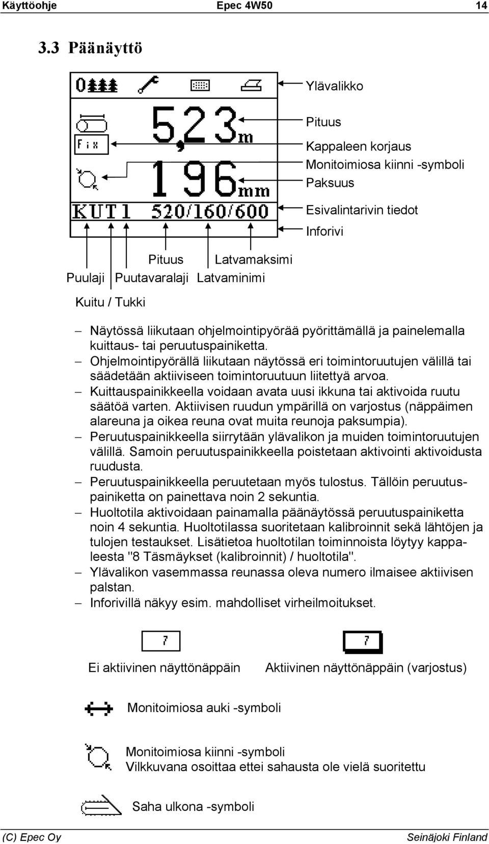 liikutaan ohjelmointipyörää pyörittämällä ja painelemalla kuittaus- tai peruutuspainiketta.