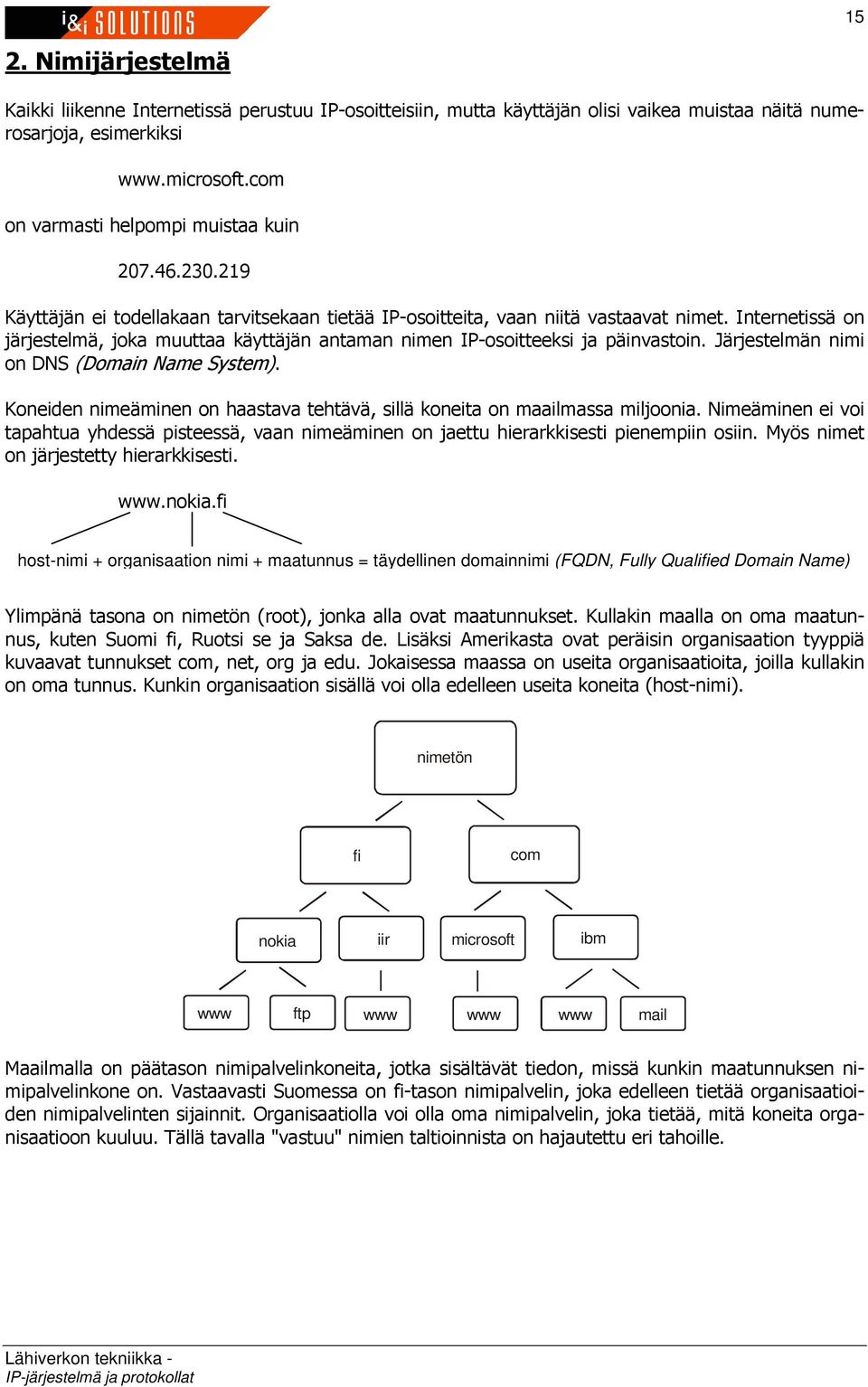 Internetissä on järjestelmä, joka muuttaa käyttäjän antaman nimen IP-osoitteeksi ja päinvastoin. Järjestelmän nimi on DNS (Domain Name System).