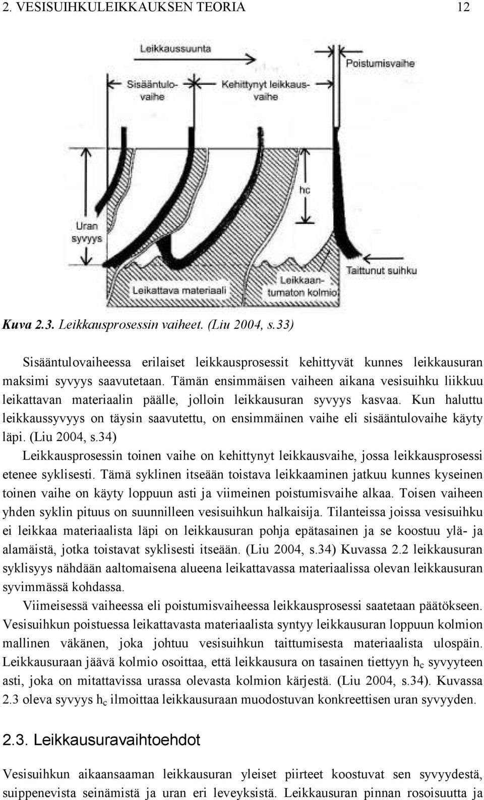 Kun haluttu leikkaussyvyys on täysin saavutettu, on ensimmäinen vaihe eli sisääntulovaihe käyty läpi. (Liu 2004, s.