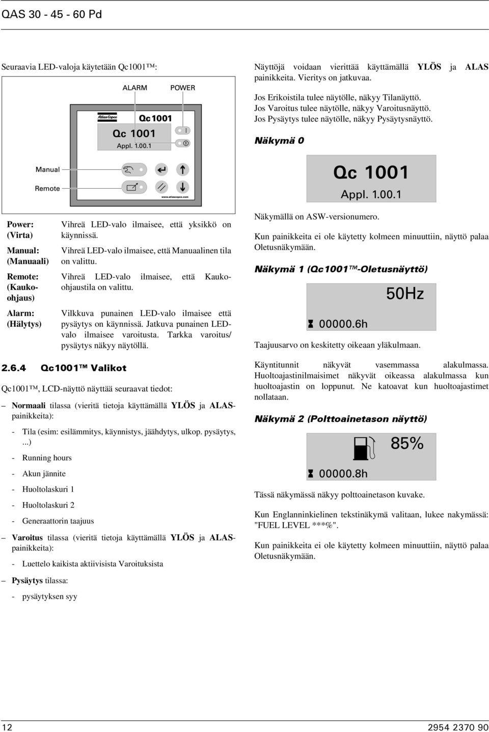 Appl. 1.00.1 Power: (Virta) Manual: (Manuaali) Remote: (Kaukoohjaus) Alarm: (Hälytys) Vihreä LED-valo ilmaisee, että yksikkö on käynnissä. Vihreä LED-valo ilmaisee, että Manuaalinen tila on valittu.