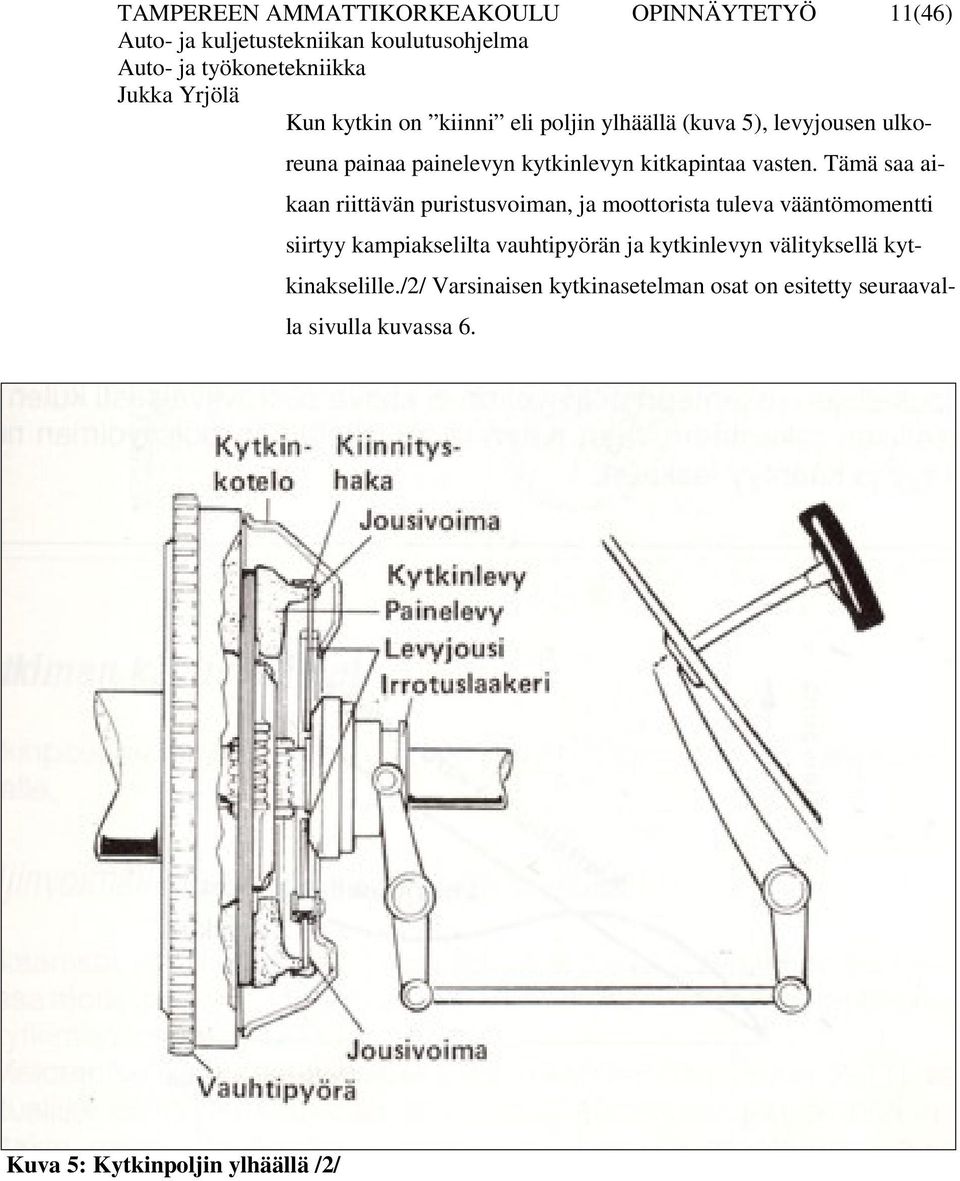 Tämä saa aikaan riittävän puristusvoiman, ja moottorista tuleva vääntömomentti siirtyy kampiakselilta