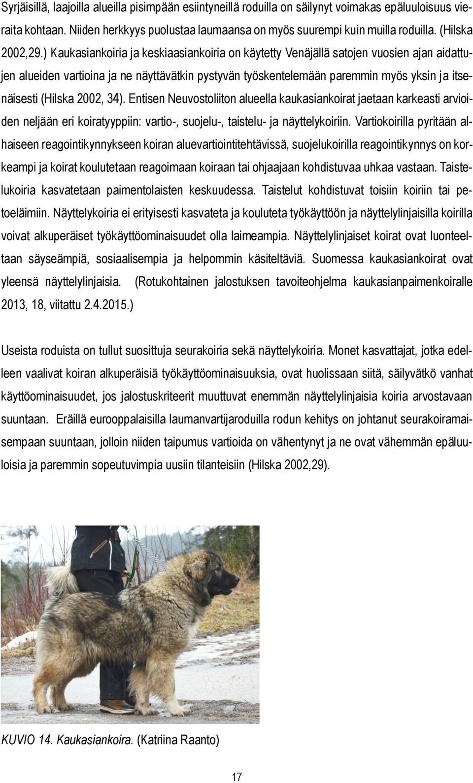 ) Kaukasiankoiria ja keskiaasiankoiria on käytetty Venäjällä satojen vuosien ajan aidattujen alueiden vartioina ja ne näyttävätkin pystyvän työskentelemään paremmin myös yksin ja itsenäisesti (Hilska