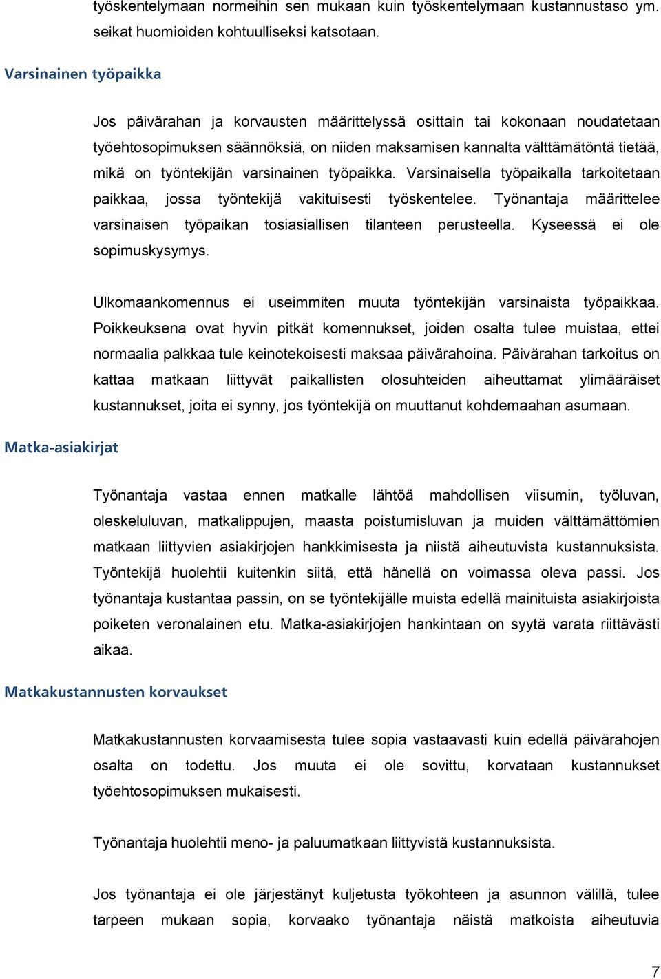työpaikka. Varsinaisella työpaikalla tarkoitetaan paikkaa, jossa työntekijä vakituisesti työskentelee. Työnantaja määrittelee varsinaisen työpaikan tosiasiallisen tilanteen perusteella.