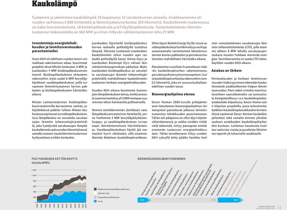 Tuotantolaitoksien lämmöntuotannon kokonaisteho on 565 MW ja siihen liittyvän sähköntuotannon teho 24 MW.