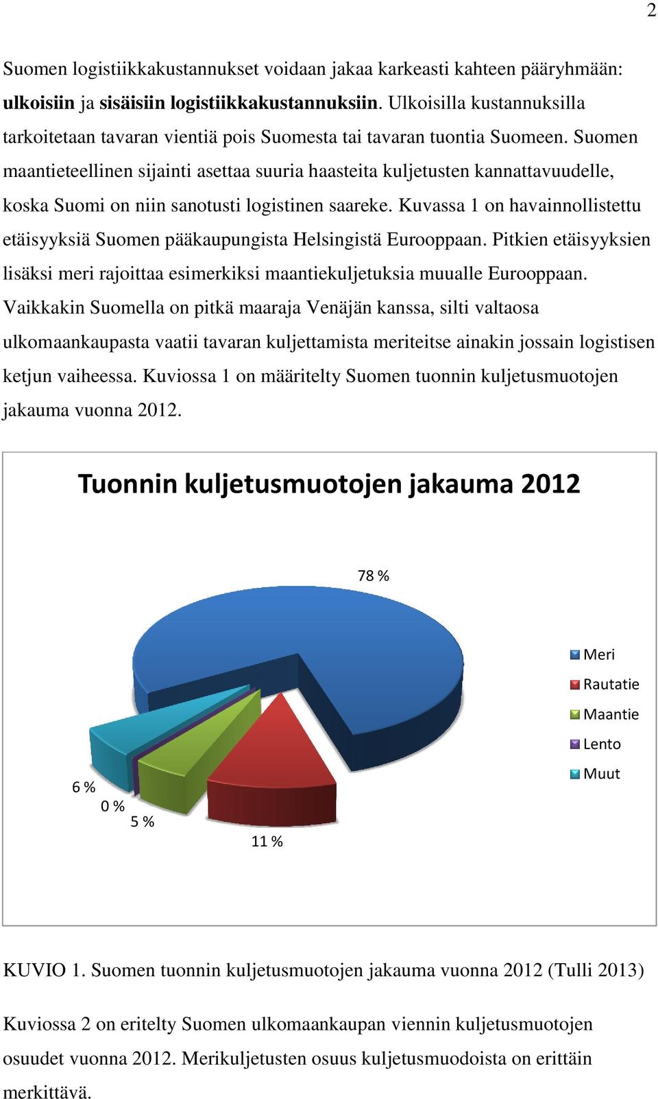 Suomen maantieteellinen sijainti asettaa suuria haasteita kuljetusten kannattavuudelle, koska Suomi on niin sanotusti logistinen saareke.