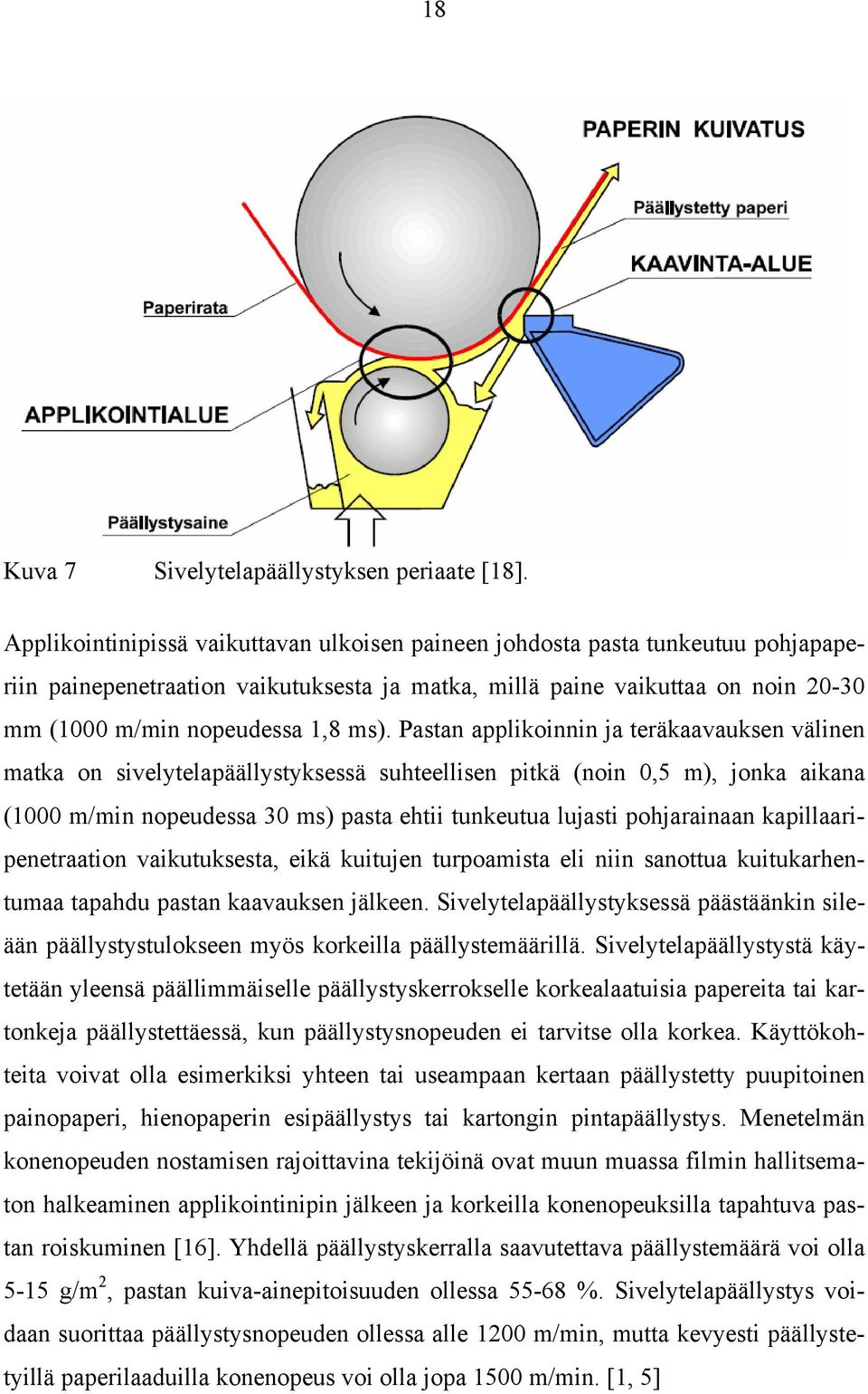 Pastan applikoinnin ja teräkaavauksen välinen matka on sivelytelapäällystyksessä suhteellisen pitkä (noin 0,5 m), jonka aikana (1000 m/min nopeudessa 30 ms) pasta ehtii tunkeutua lujasti pohjarainaan