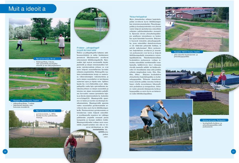 200m kiertää koulun pallokentän reunoja Frisbee-, jalkapallogolf ja pyöräcrossiradat Frisbee- ja jalkapallogolfin kaltaiset, tarkkuussuorituksiin ja radan kiertämiseen perustuvat liikuntamuodot