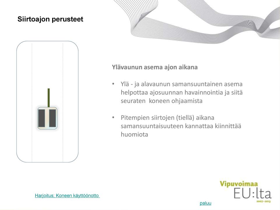 seuraten koneen ohjaamista Pitempien siirtojen (tiellä) aikana