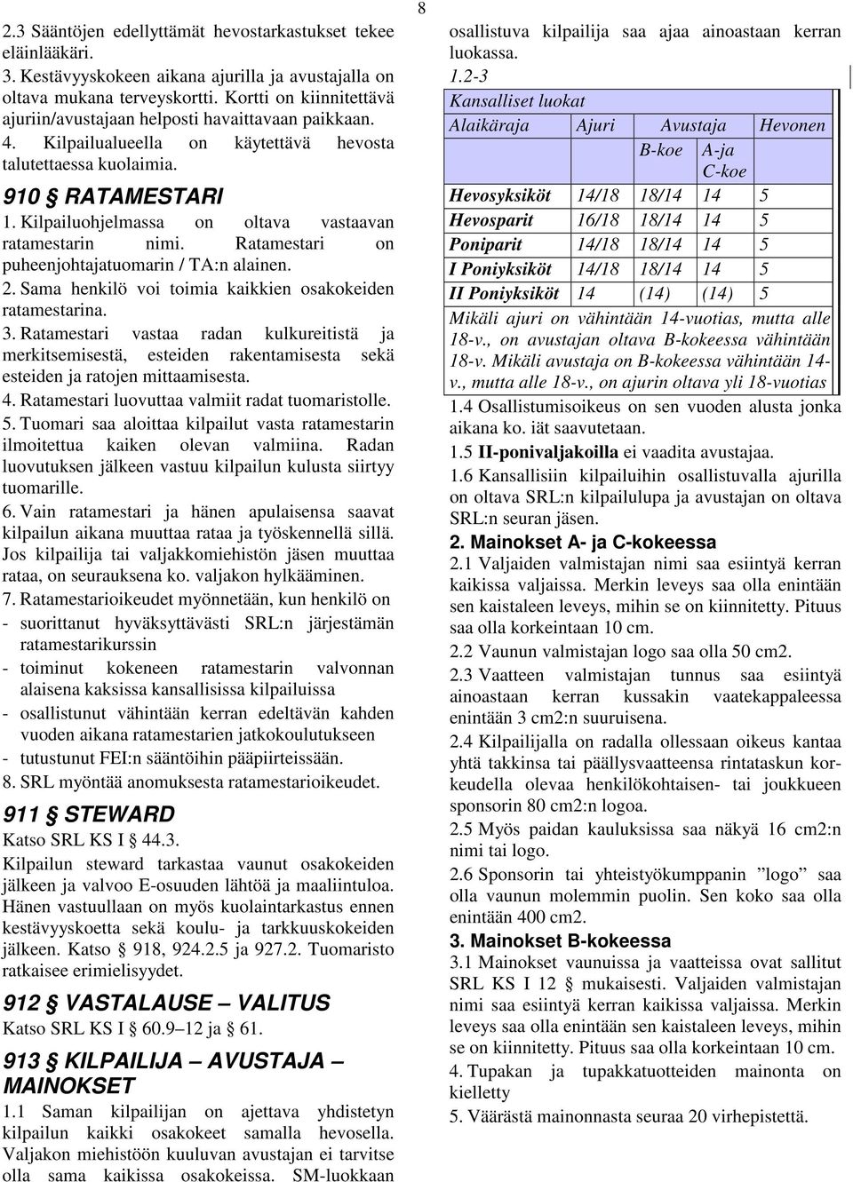 Kilpailuohjelmassa on oltava vastaavan ratamestarin nimi. Ratamestari on puheenjohtajatuomarin / TA:n alainen. 2. Sama henkilö voi toimia kaikkien osakokeiden ratamestarina. 3.