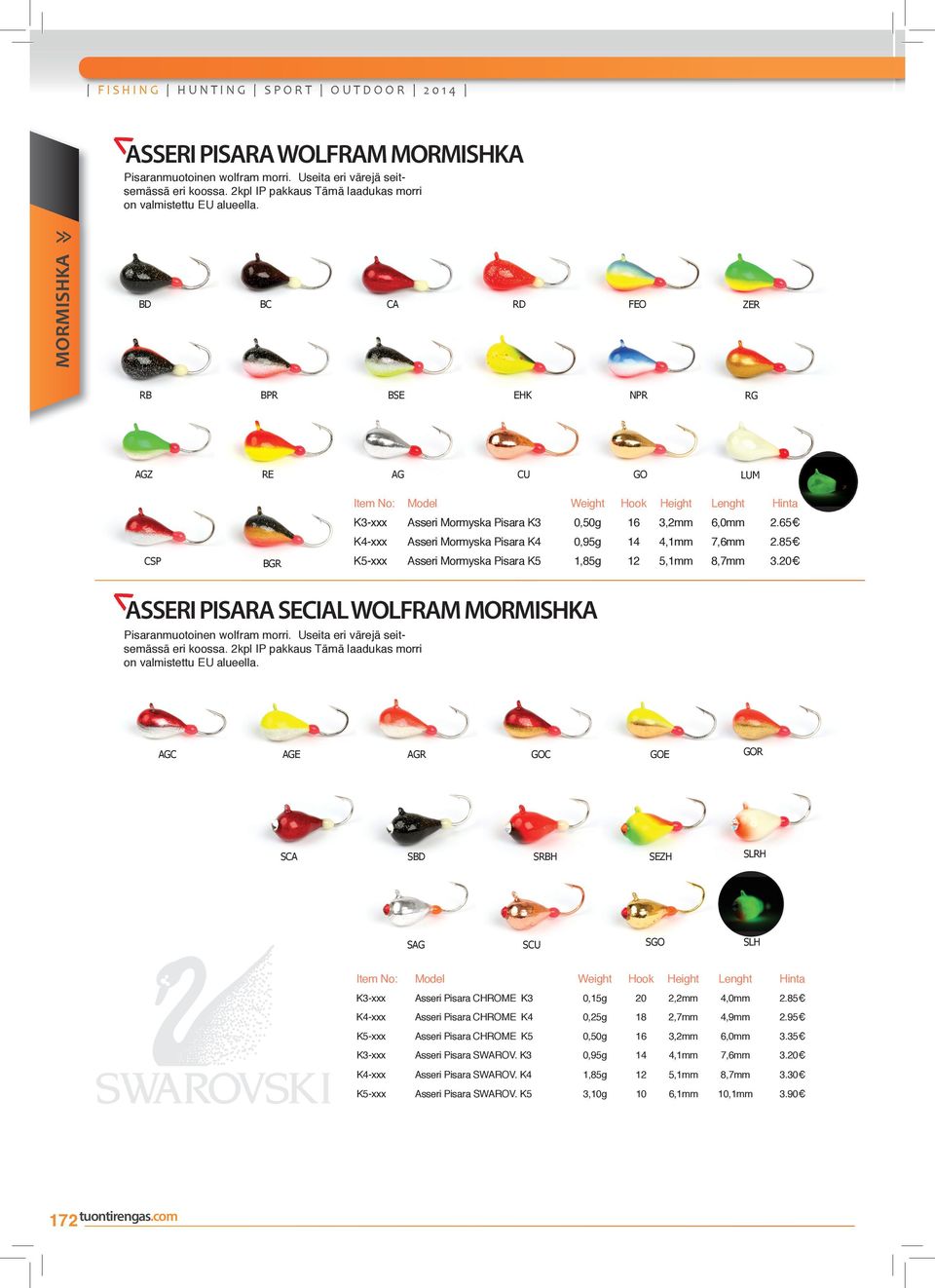 5 K4-xxx Asseri Mormyska Pisara K4 0,95g 4,1mm 7,mm 2.5 K5-xxx Asseri Mormyska Pisara K5 1,5g 5,1mm,7mm 3.20 ASSERI PISARA SECIAL WOLFRAM MORMISHKA Pisaranmuotoinen wolfram morri.