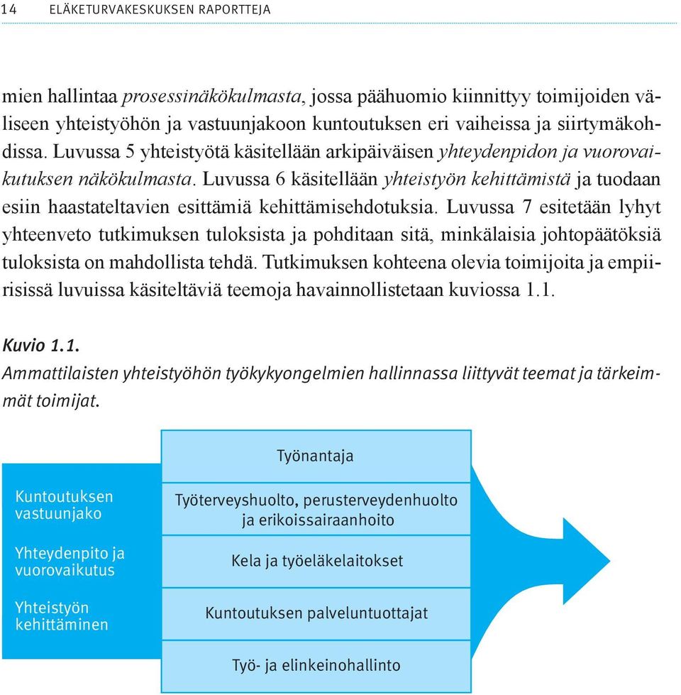 Luvussa 6 käsitellään yhteistyön kehittämistä ja tuodaan esiin haastateltavien esittämiä kehittämisehdotuksia.