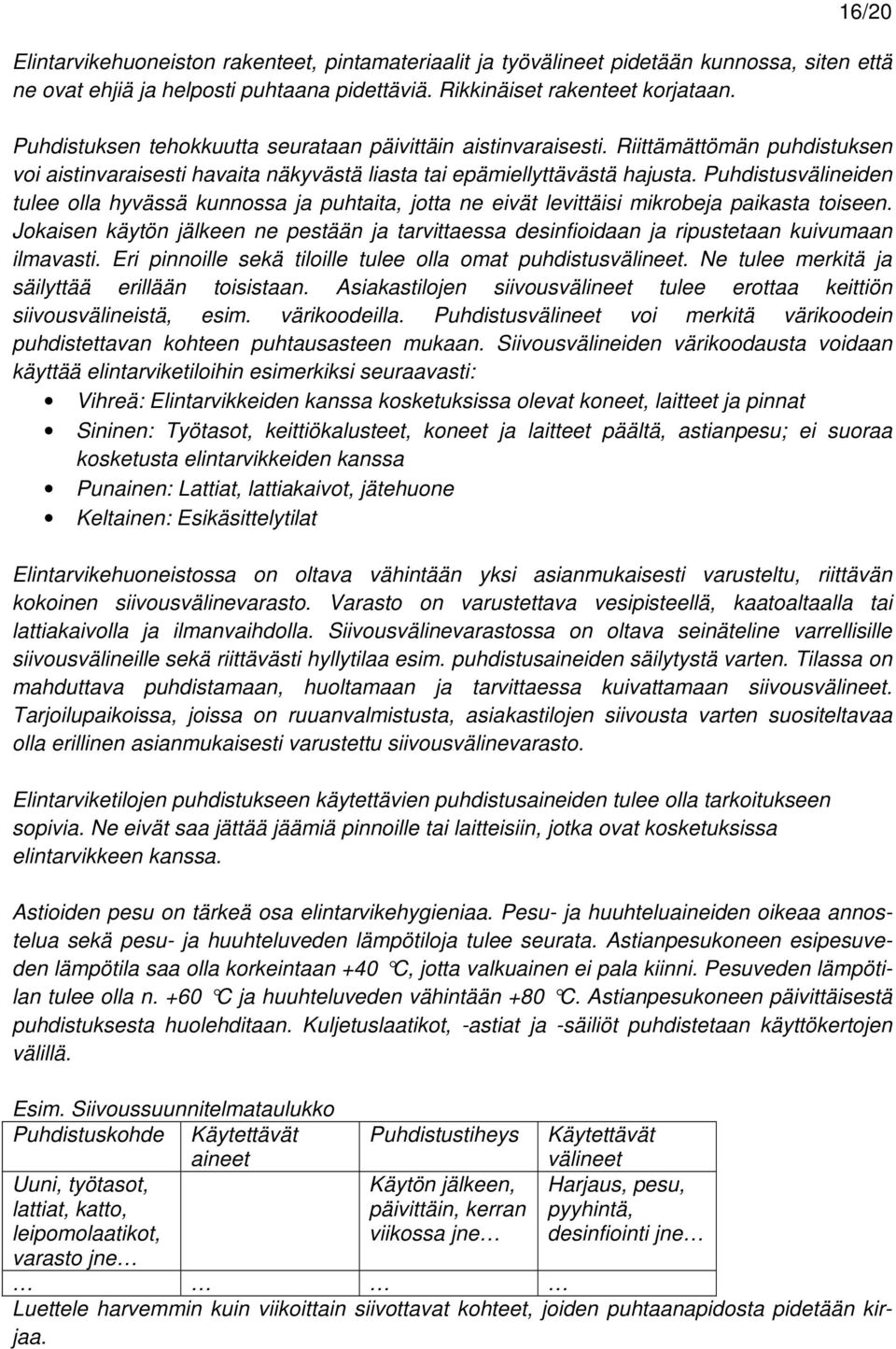 Puhdistusvälineiden tulee olla hyvässä kunnossa ja puhtaita, jotta ne eivät levittäisi mikrobeja paikasta toiseen.