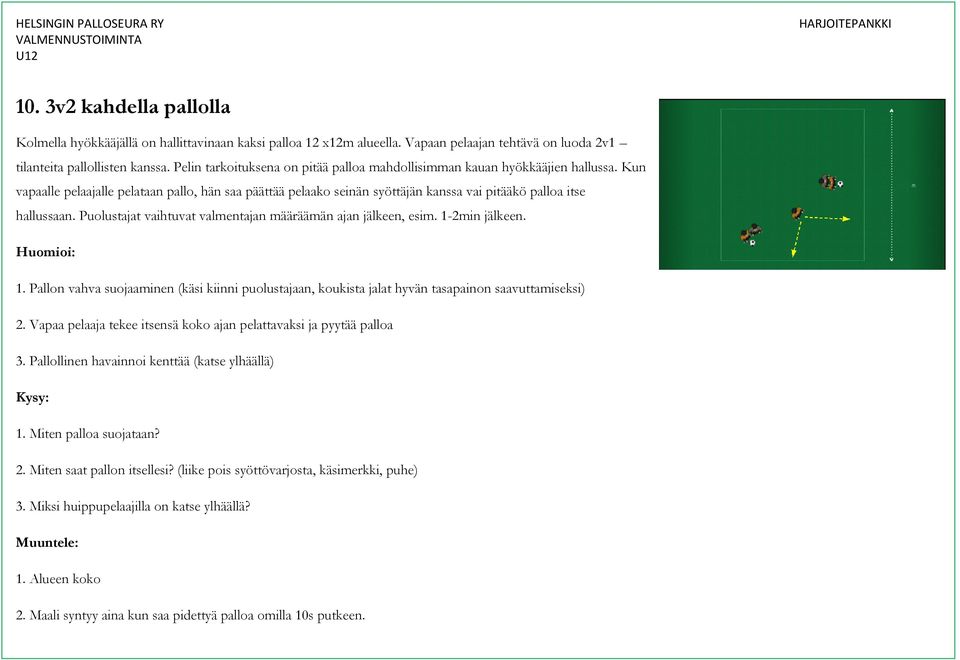 Kun vapaalle pelaajalle pelataan pallo, hän saa päättää pelaako seinän syöttäjän kanssa vai pitääkö palloa itse hallussaan. Puolustajat vaihtuvat valmentajan määräämän ajan jälkeen, esim.