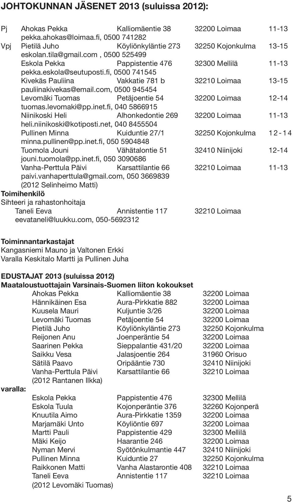 com, 0500 945454 Levomäki Tuomas Petäjoentie 54 32200 Loimaa 12-14 tuomas.levomaki@pp.inet.fi, 040 5866915 Niinikoski Heli Alhonkedontie 269 32200 Loimaa 11-13 heli.niinikoski@kotiposti.