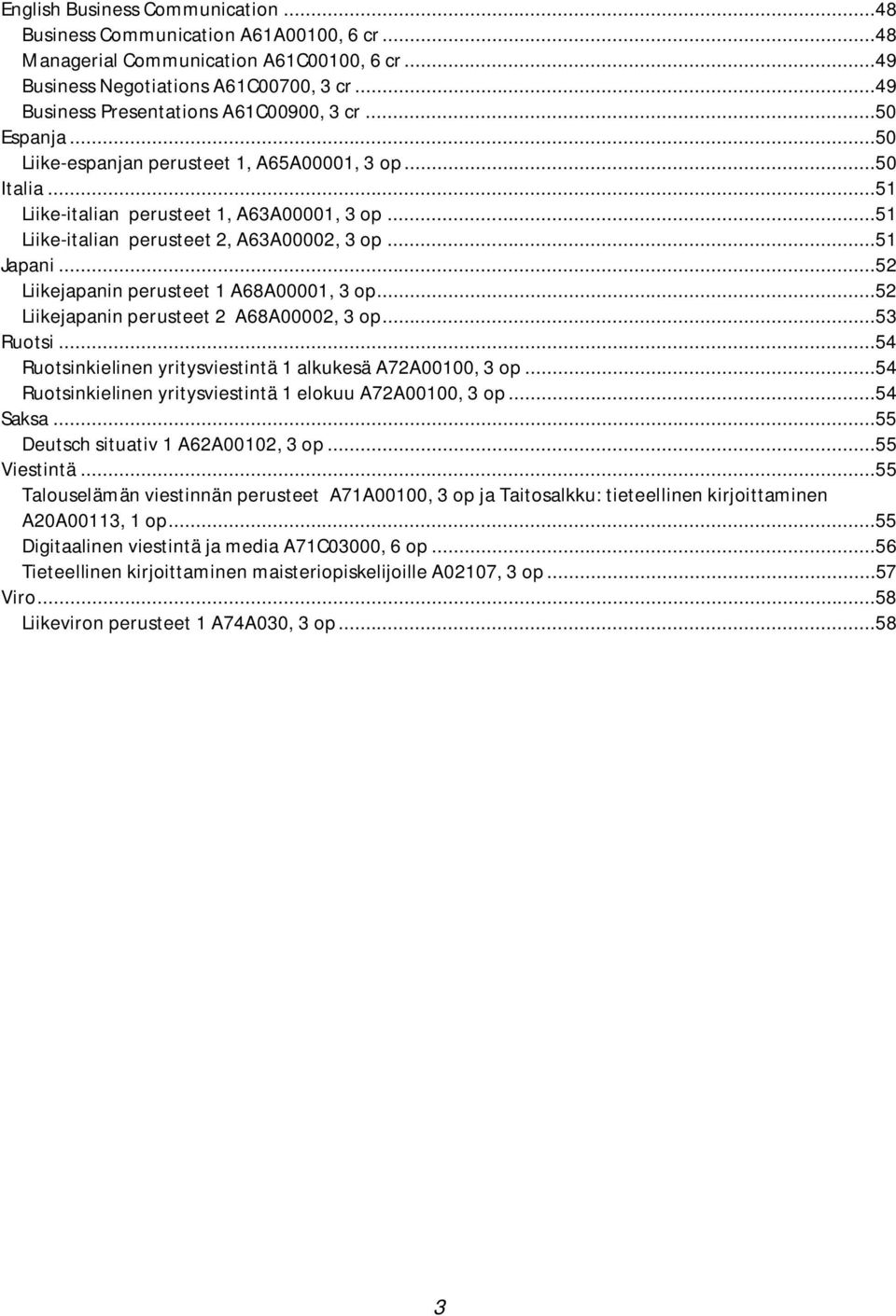 ..51 Liike-italian perusteet 2, A63A00002, 3 op...51 Japani...52 Liikejapanin perusteet 1 A68A00001, 3 op...52 Liikejapanin perusteet 2 A68A00002, 3 op...53 Ruotsi.