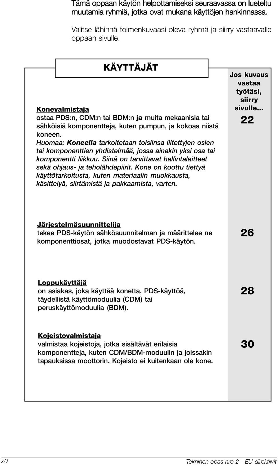 Huomaa: Koneella tarkoitetaan toisiinsa liitettyjen osien tai komponenttien yhdistelmää, jossa ainakin yksi osa tai komponentti liikkuu.