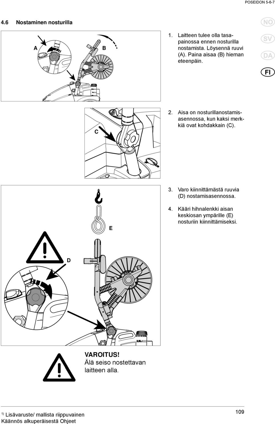Aisa on nosturillanostamisasennossa, kun kaksi merkkiä ovat kohdakkain (C). 3.