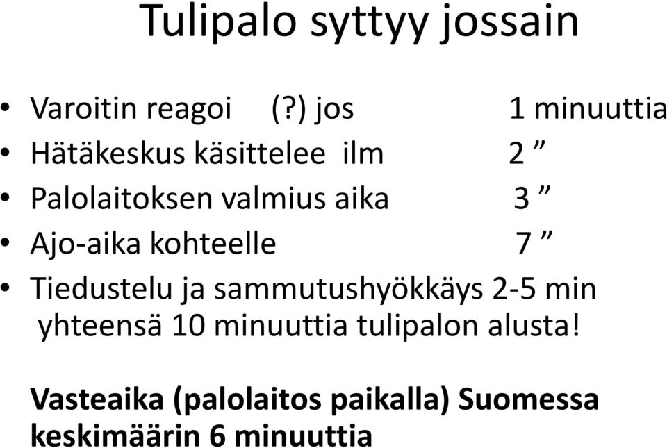 aika 3 Ajo-aika kohteelle 7 Tiedustelu ja sammutushyökkäys 2-5 min