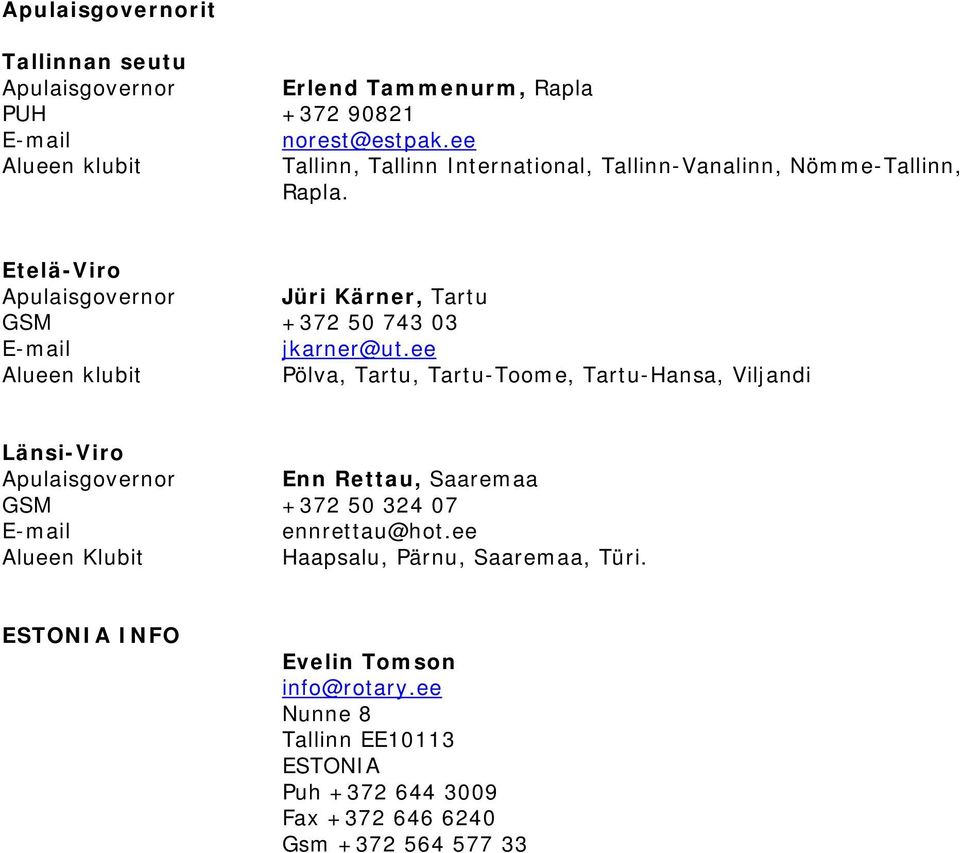 Etelä-Viro Apulaisgovernor Jüri Kärner, Tartu GSM +372 50 743 03 jkarner@ut.