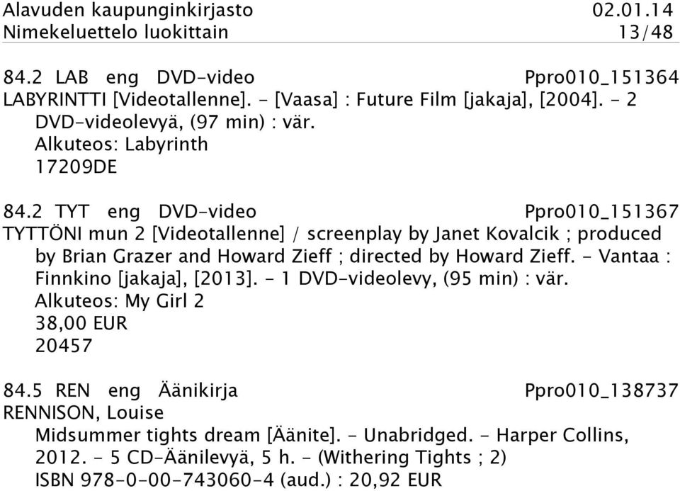 2 TYT eng DVD-video Ppro010_151367 TYTTÖNI mun 2 [Videotallenne] / screenplay by Janet Kovalcik ; produced by Brian Grazer and Howard Zieff ; directed by Howard Zieff.