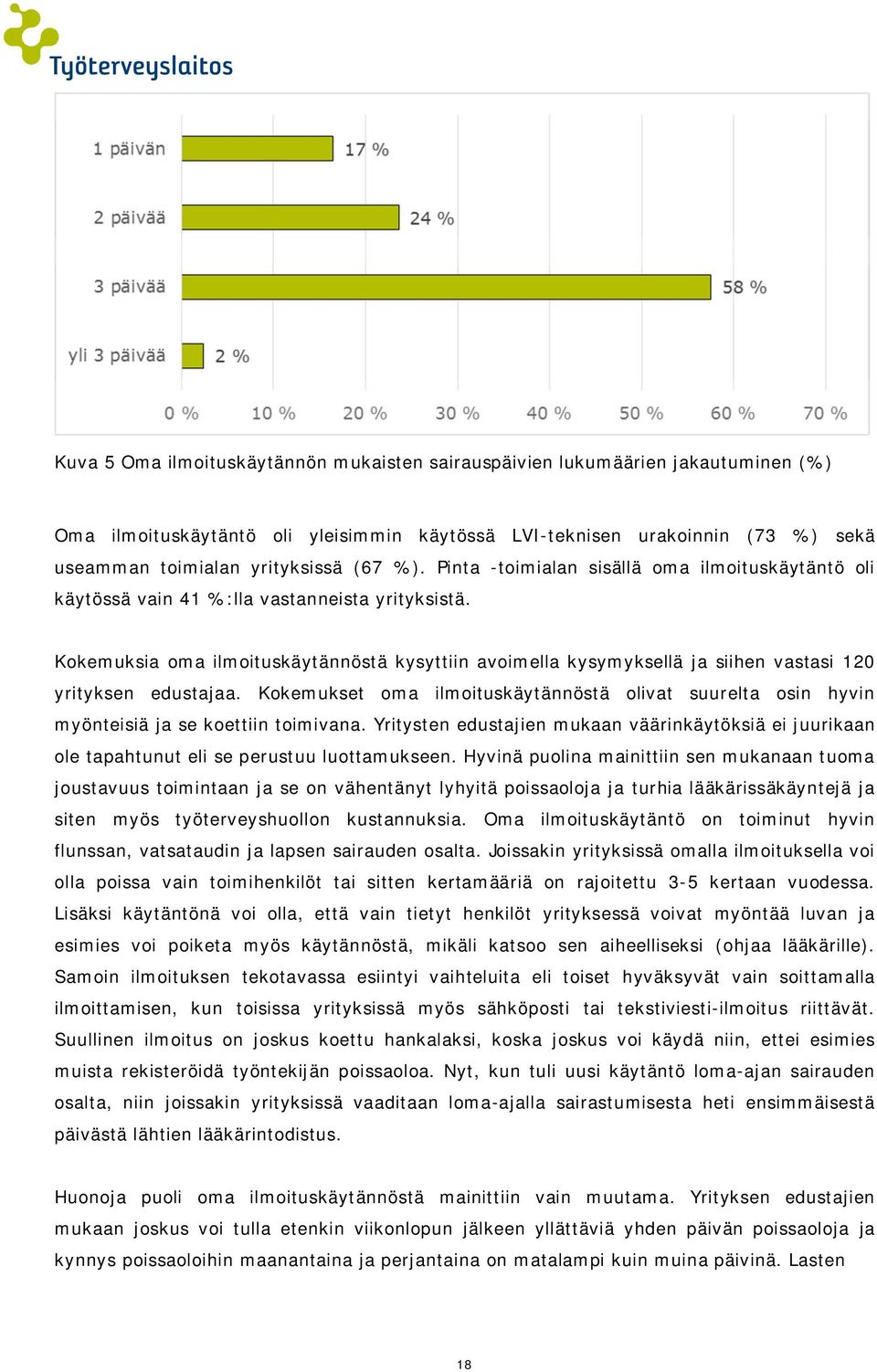 Kokemuksia oma ilmoituskäytännöstä kysyttiin avoimella kysymyksellä ja siihen vastasi 120 yrityksen edustajaa.