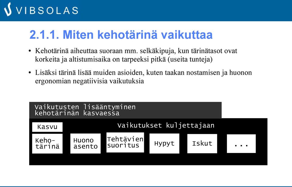 Lisäksi tärinä lisää muiden asioiden, kuten taakan nostamisen ja huonon ergonomian negatiivisia