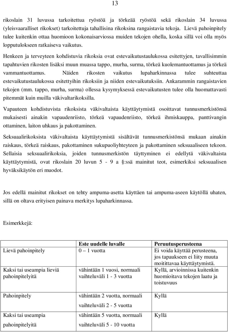 Henkeen ja terveyteen kohdistuvia rikoksia ovat estevaikutustaulukossa esitettyjen, tavallisimmin tapahtuvien rikosten lisäksi muun muassa tappo, murha, surma, törkeä kuolemantuottamus ja törkeä